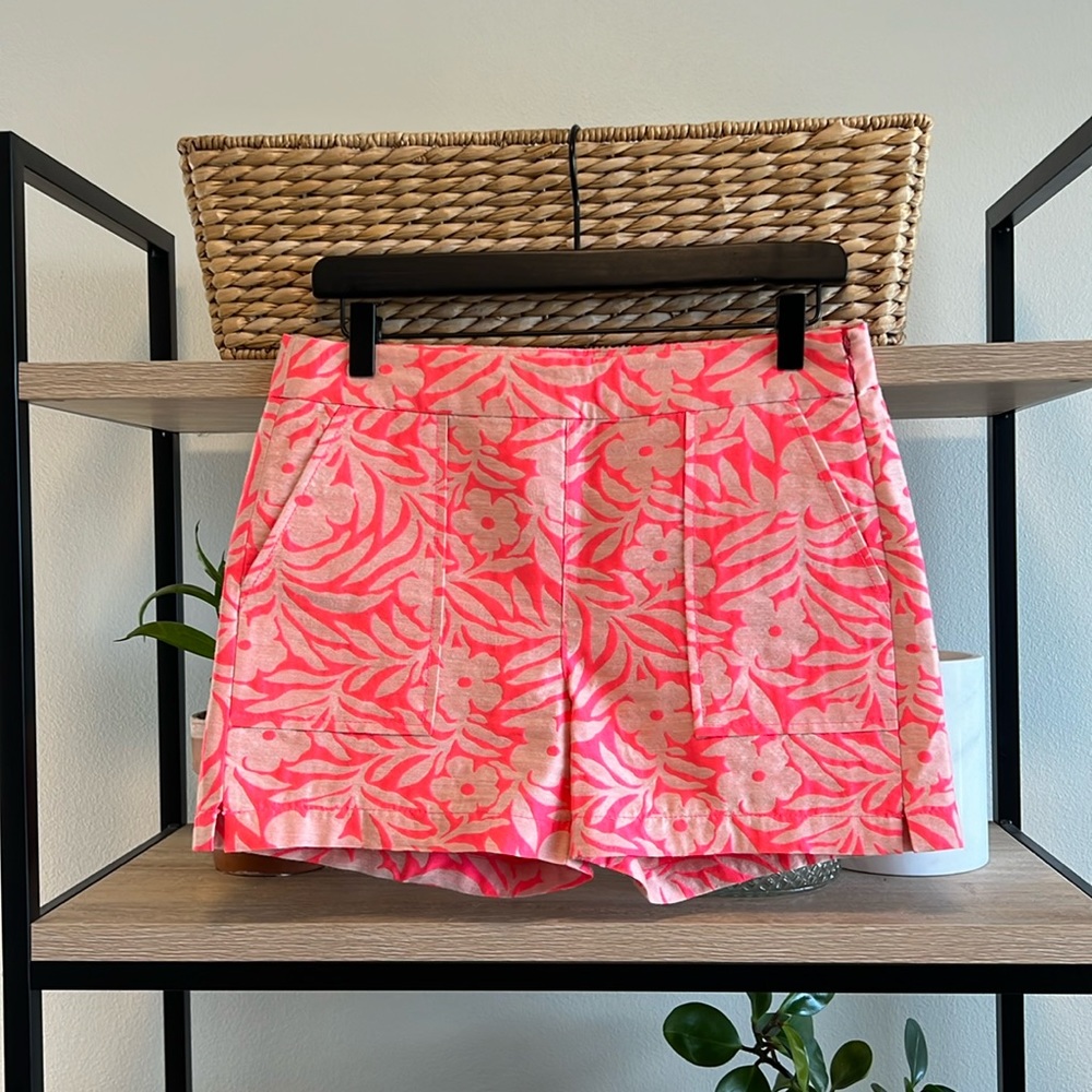 J. Crew Mid-Rise Pink Flower Jacquard Shorts, 2